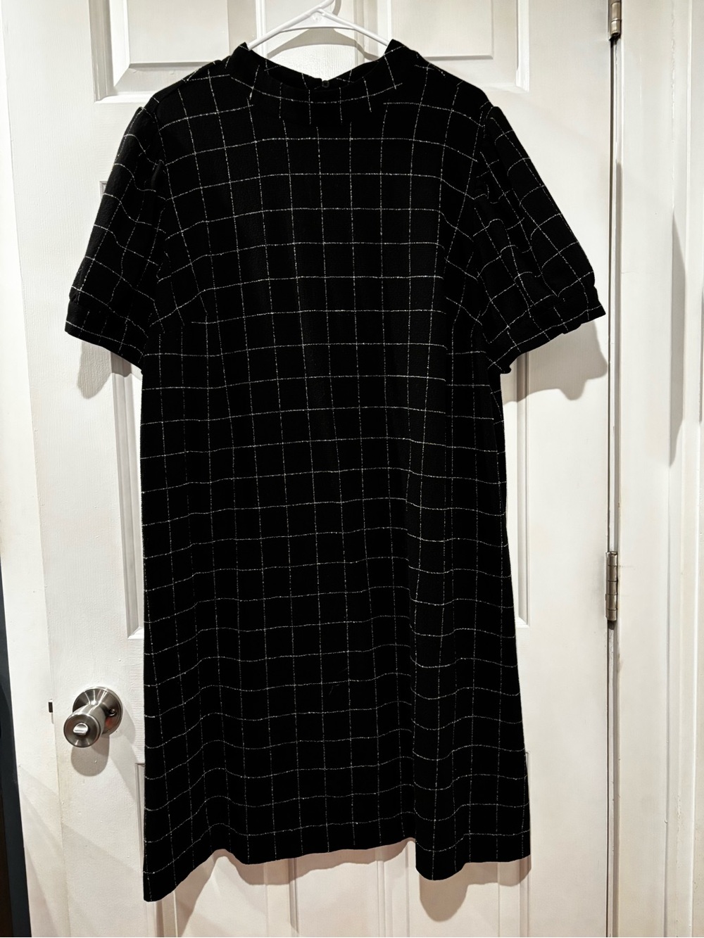 LOFT Black Windowpane Midi Shift Dress